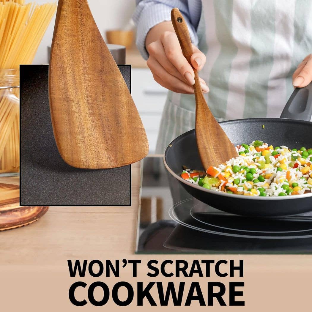 Zulay Kitchen - Vendita all'ingrosso Set di utensili da cucina - Set 6 pezzi utensili da cucina in legno di teak, appenderia e pronto scaffale3