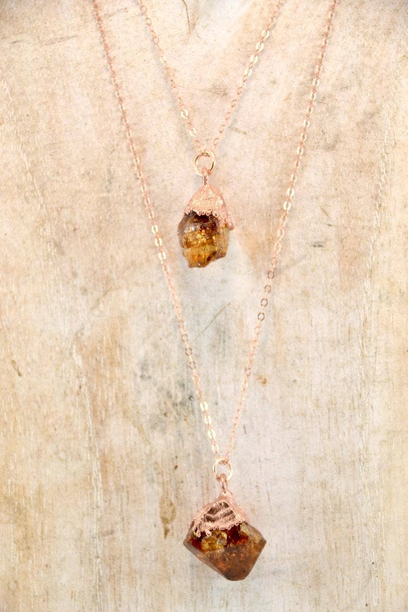 Daddy Daughter Jewelry - Vendita all'ingrosso Collana con ciondolo/pendaglio - Collana punto citrino grezzo | pietra portafortuna novembre 14 k RGF4