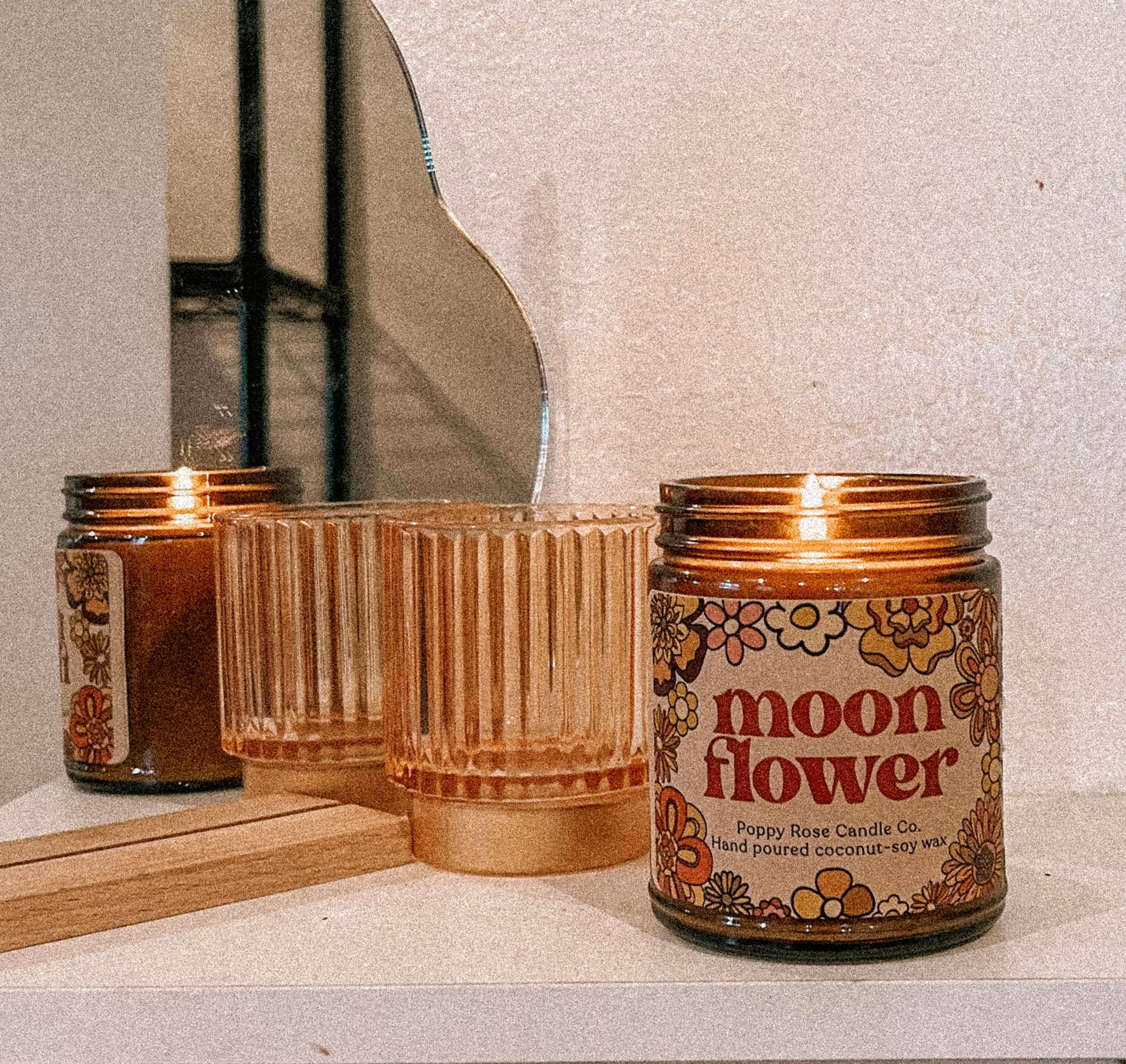 Poppy Rose Candle Co. - Wholesale Jar/Filled Candle - Moon flower 8 oz amber jar coconut wax candle2