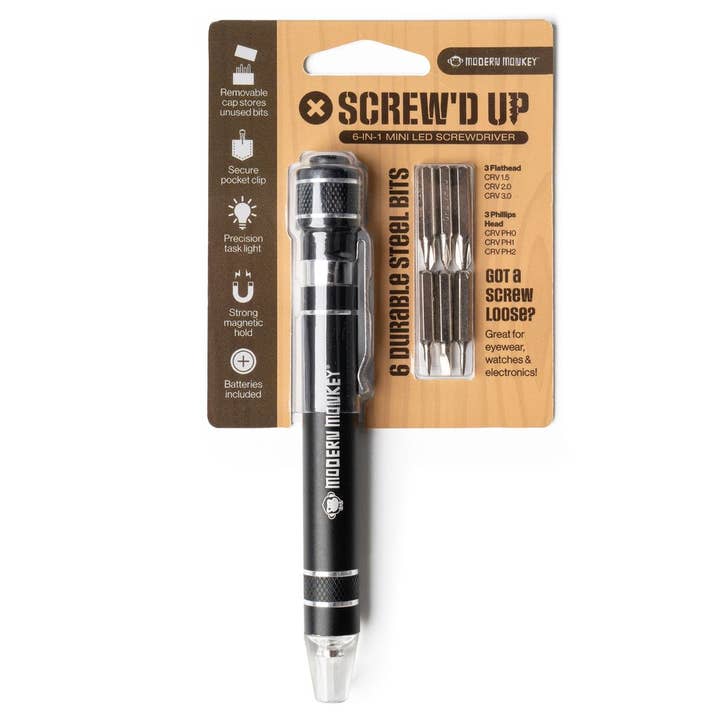 DM Merchandising - Wholesale Handy Tool - Modern Monkey® Screw’d Up 6-in-1 Mini LED Screwdriver