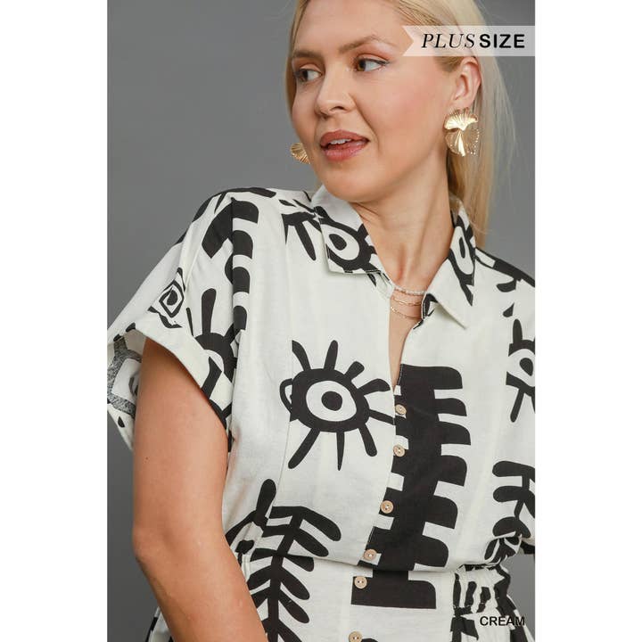 BNS - Wholesale Dress - Women's - PLUS Abstract Print Elastic Waist Midi Dress