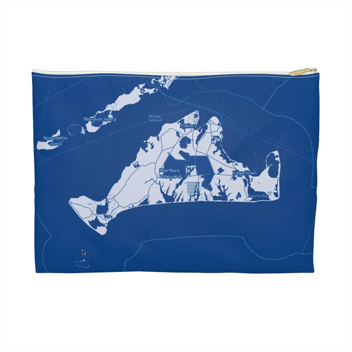 Progetto della mappa di Martha's Vineyard, borsa accessoria. Pochette piatta per la vendita all'ingrosso da parte di Lyn Roma