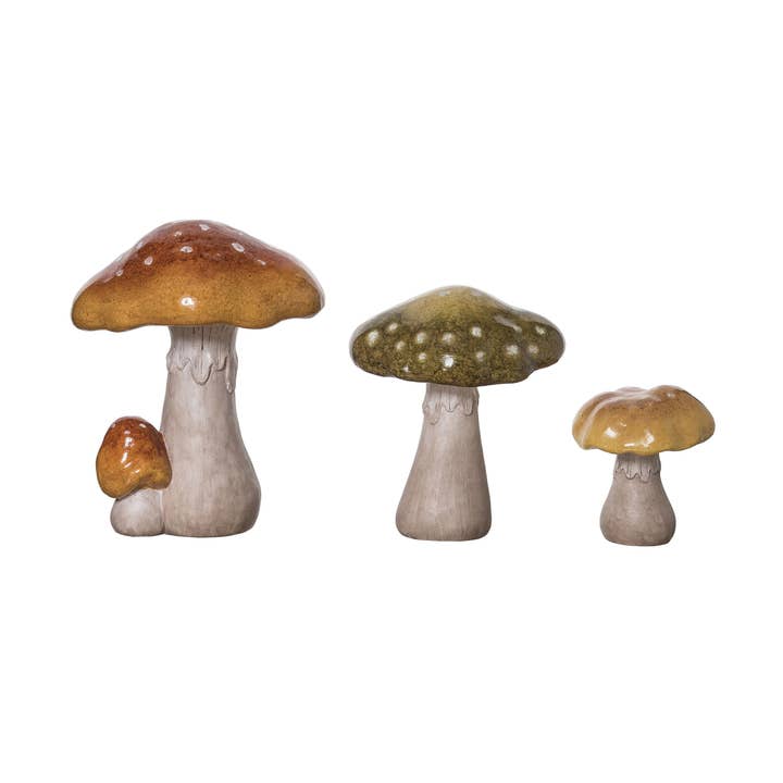 Transpac - Wholesale Decorative Figurine - Ceramic 12.25" Harvest Mushroom Figurine Set of 3