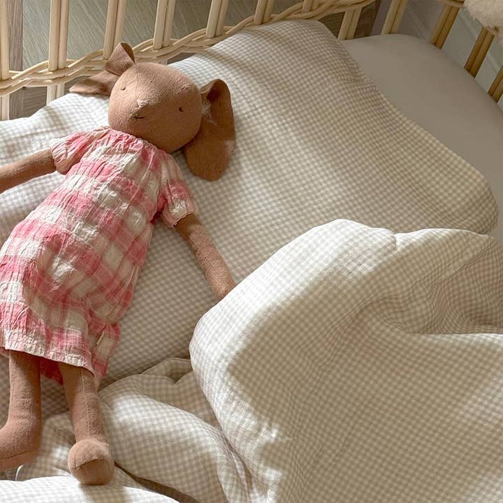 Juego de ropa de cama de muselina orgánica - Cuadros mocha para venta al por mayor de Evie and Skye Limited