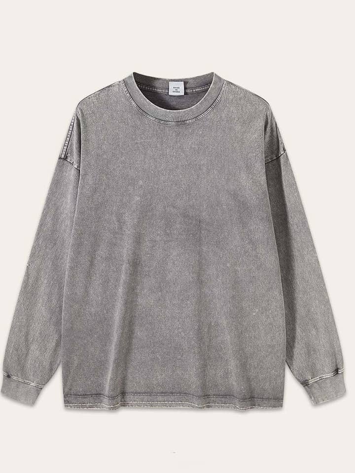 Dipped Shop - Wholesale T-Shirt - Women's - Vintage Washed Crew Neck Long Sleeve T-shirt DP25E5694