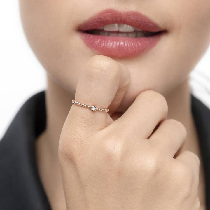 18 carat rose gold single diamond ring for wholesale by Leaf Jewelry