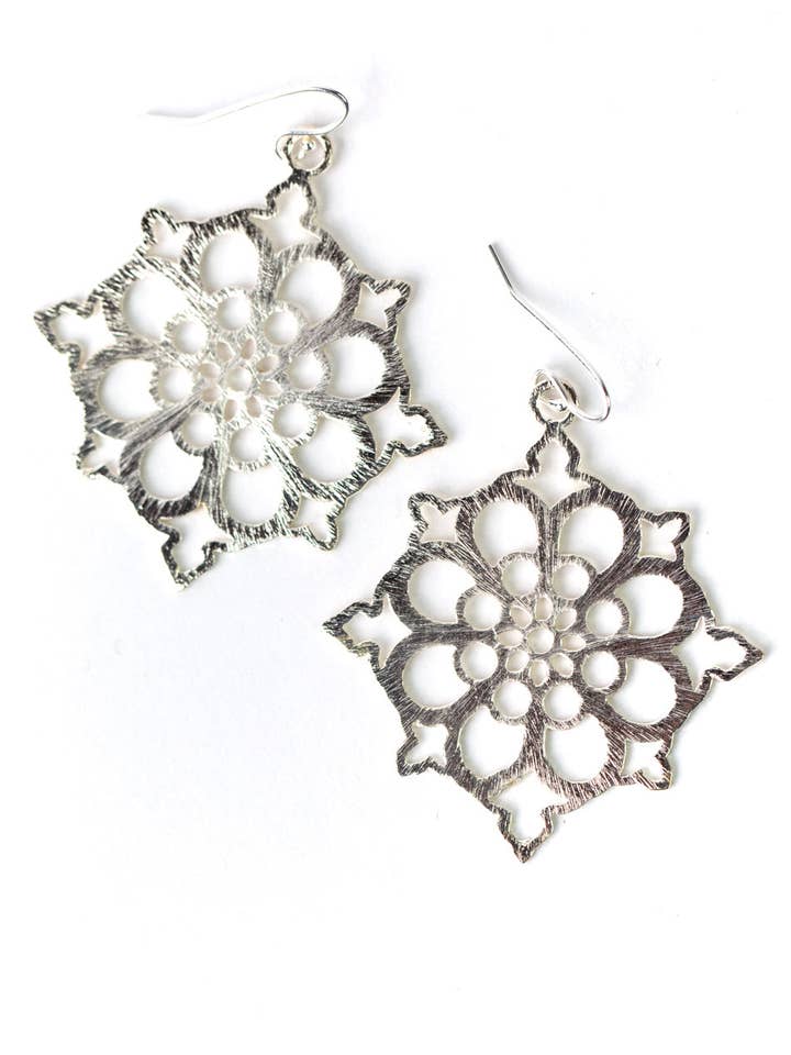 Brushed Silver Mandala Statement Earrings for wholesale by Anne Vaughan Designs Jewelry
