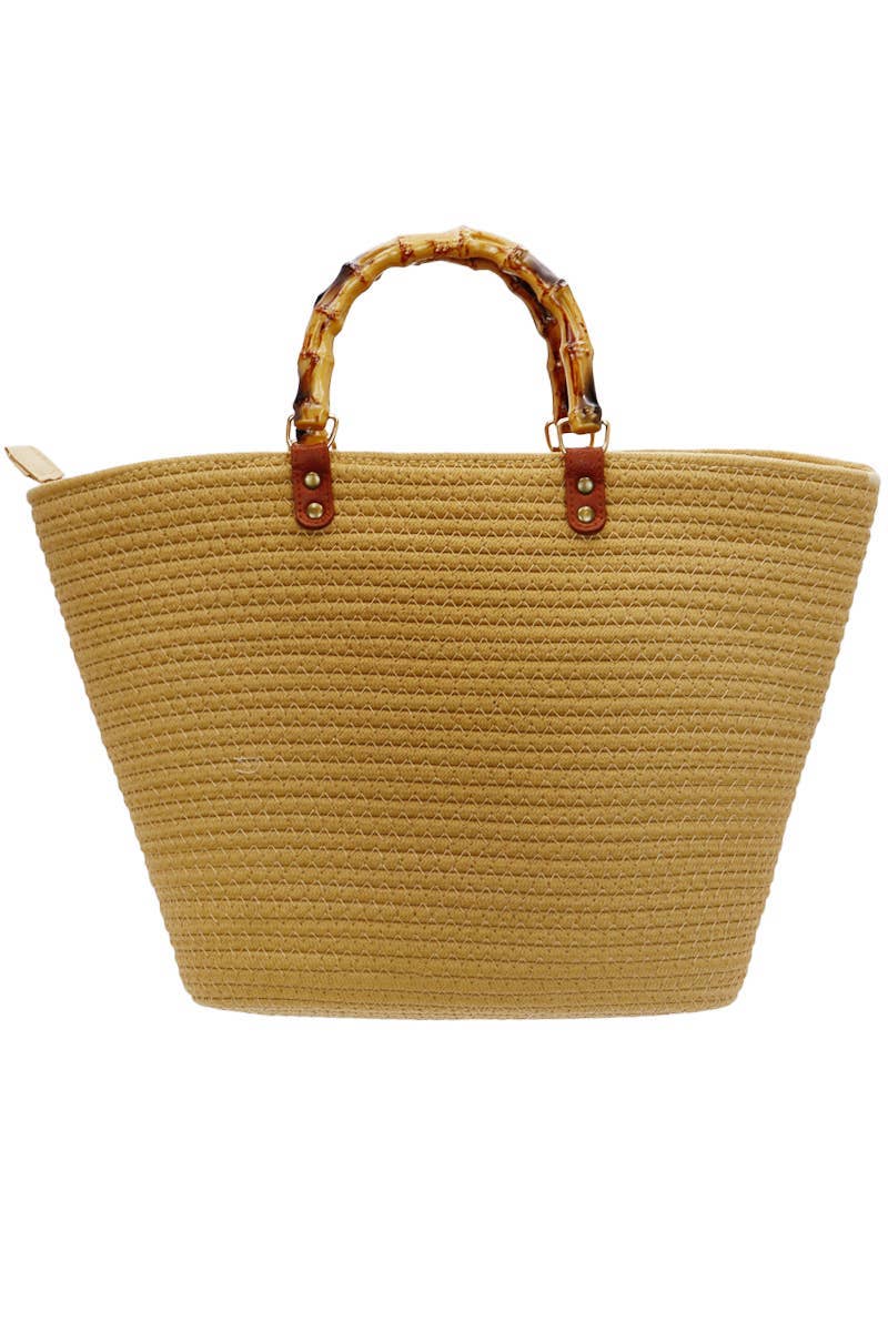 Cap Zone - Wholesale Beach Bag - Oversized Faux Bamboo Handle Braided Woven Beach Tote Bag6
