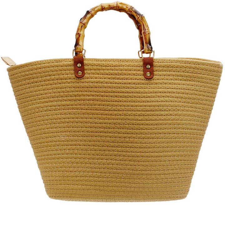 Cap Zone - Wholesale Beach Bag - Oversized Faux Bamboo Handle Braided Woven Beach Tote Bag6