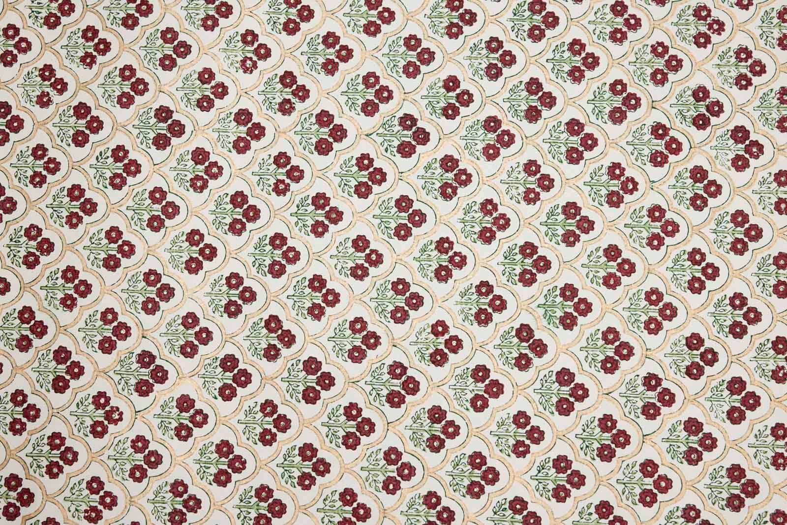 Paper Mirchi - Wholesale Flat Wrap - Block Printed Wrapping Paper Sheets - BP Trellis Cherry2