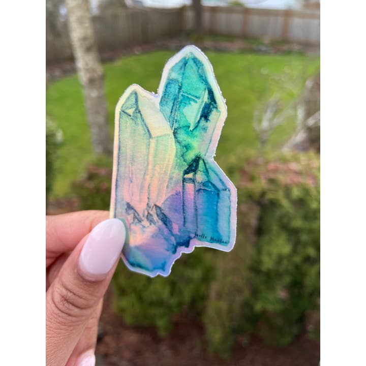 Joelle Hanton Art - Wholesale Sticker - Holographic Vinyl Sticker Turquoise Crystal Watercolor Art3