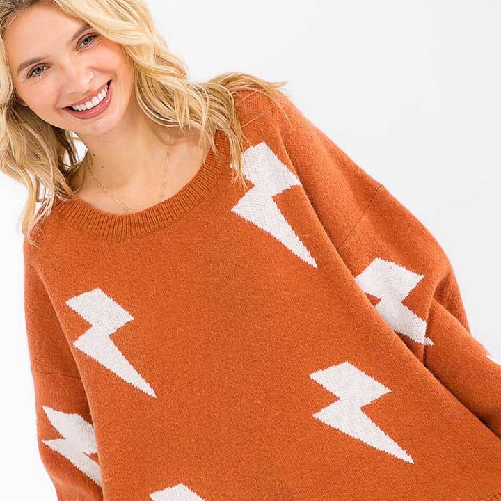 M9101- Thunderbolt pattern wide neck knit sweater for wholesale by IWT Brands