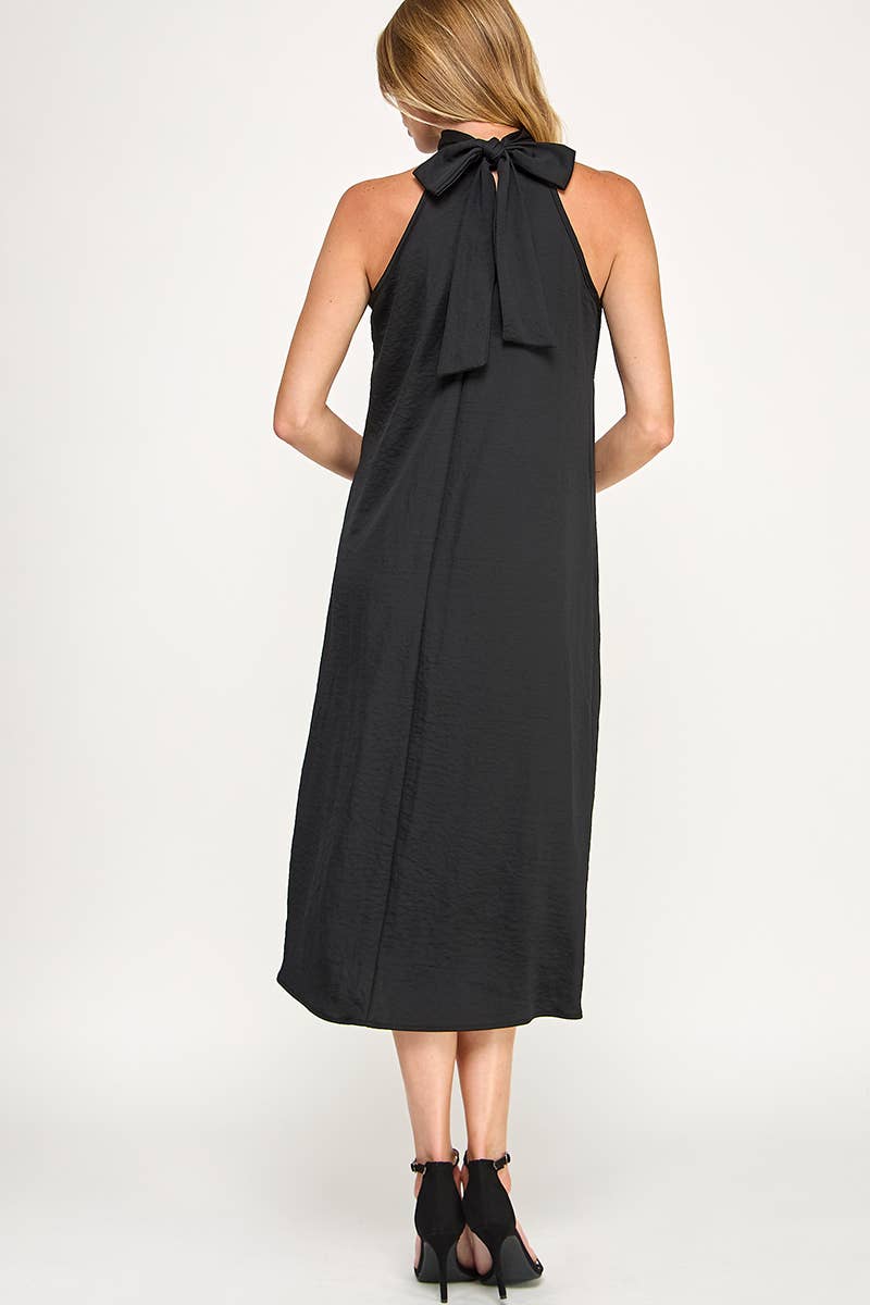 Peace Love Line - Vendita all'ingrosso Vestito - Donna - PL9156 - ABITO MIDI HALTER IN TESSUTO SOLIDO3