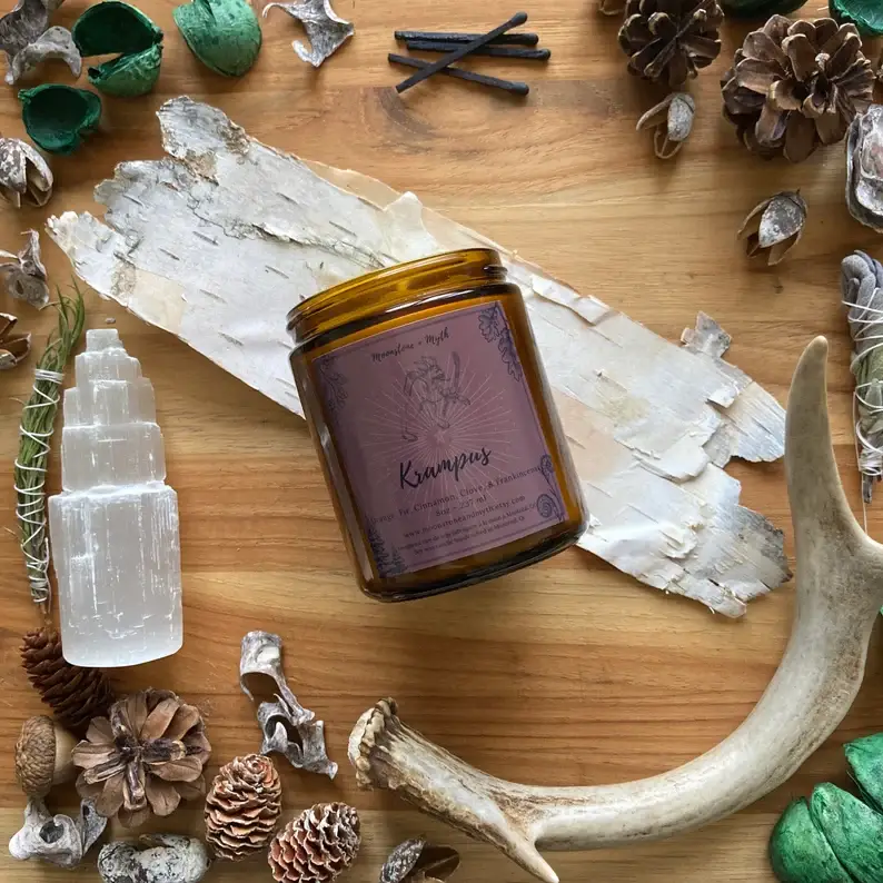 Moonstone and Myth - Wholesale Jar/Filled Candle - Krampus, 100% soy wax scented candle4