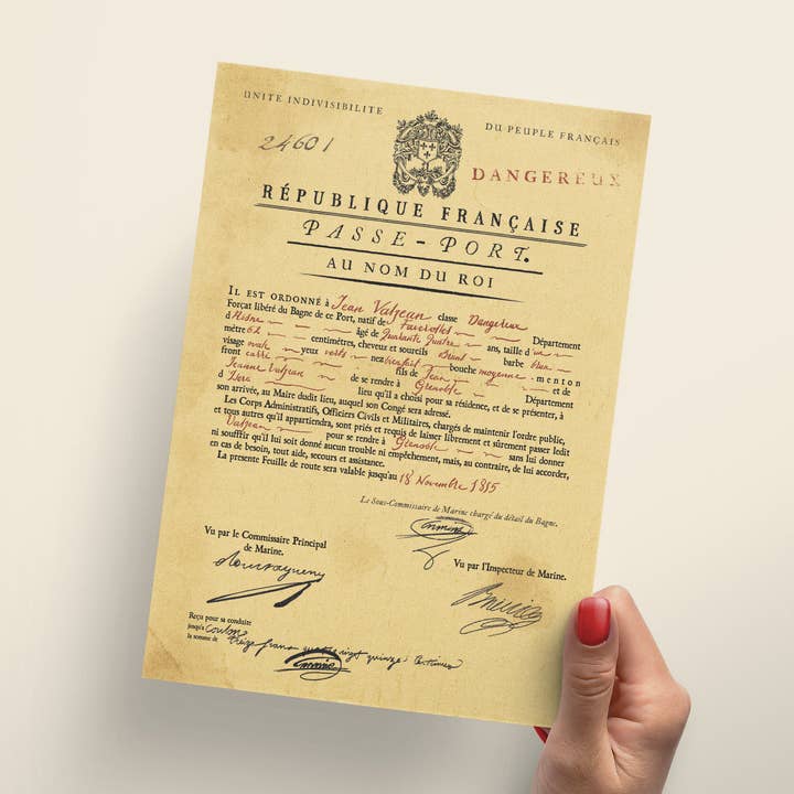 Jean Valjean's Parole Document Les Miserables for wholesale by Literary Craft Parlour