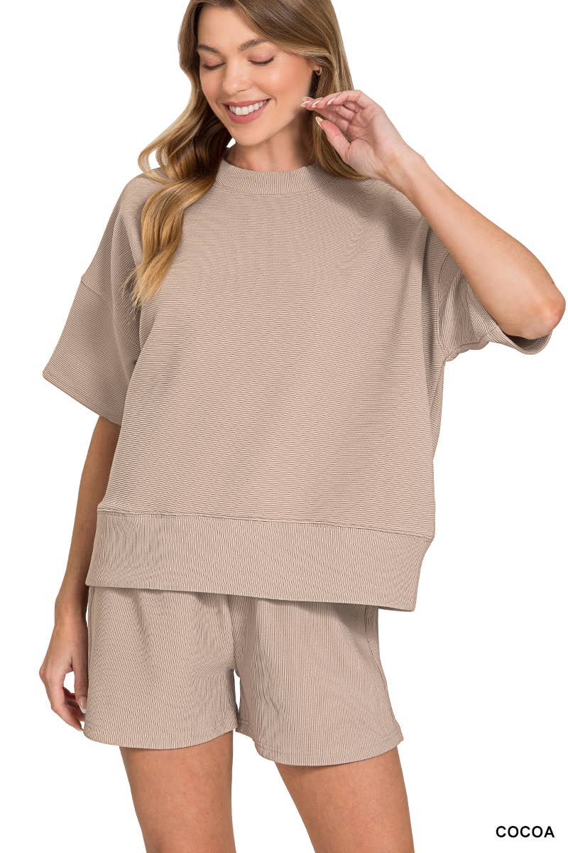 42POPS - Wholesale Lounge Set - Women's - ",...Ribbed Round Neck Waist Banded Tee & Shorts 2PC Set11