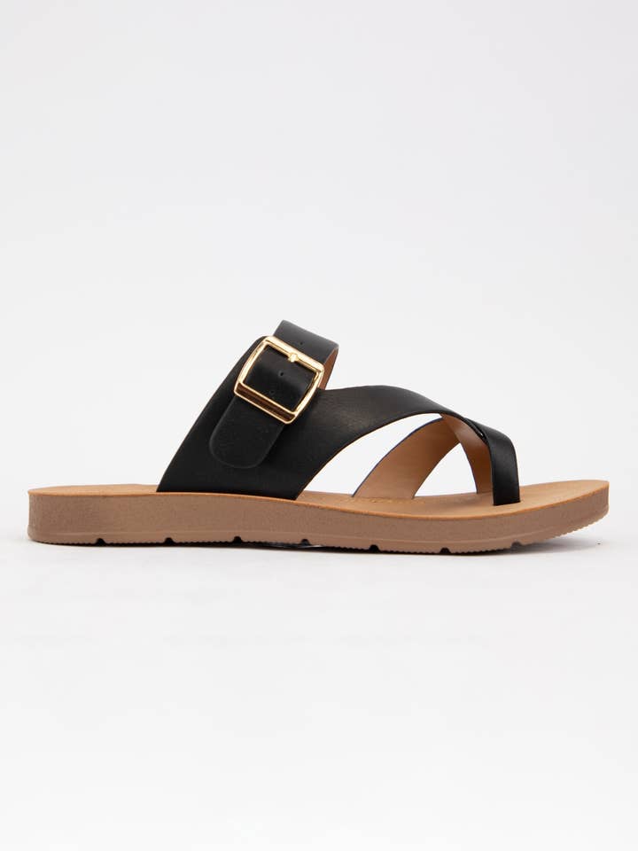 BLACK STORM CROSS THONG STRAP COMFORTABLE SOLE SANDALS for wholesale on Faire