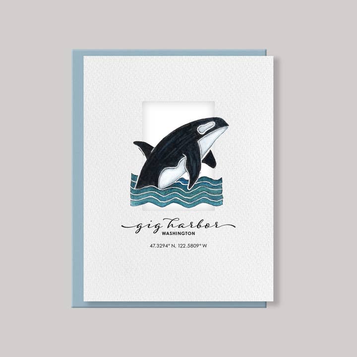 CARVED Orca Whale Custom Note Cards | Box of 6 for wholesale by Originals Paper Art