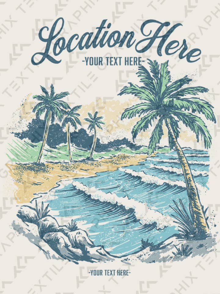 Textile Graphix - Wholesale Screen Printed T-Shirt - Women's - Tropical Beach Scene Tee – Customizable Summer Graphic3