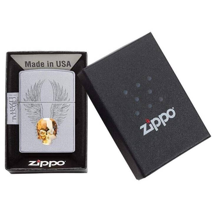 Lighter King – wholesale Tändare – Graverad guldkristallskalleemblem Zippo-tändare