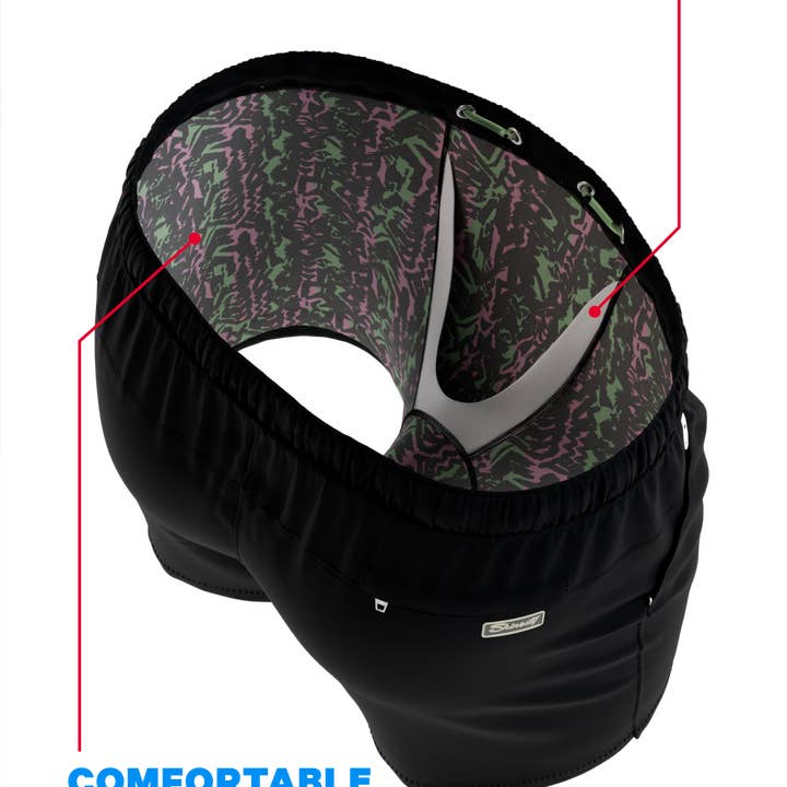 The Funky Fresh | Black and Neon Tribal Ball Hammock® Pouch 5" Swim Trunks for wholesale by Shinesty, Inc