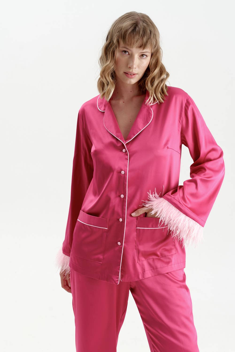 IDENTITY LINGERIE - Wholesale Sleepwear Set - Women's - Satin Feather Silk Pajamas Women Nightwear Long Pyjama Set2