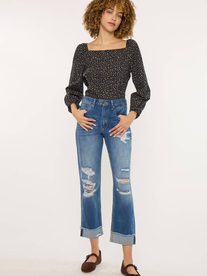 HIGH RISE CUFFED STRAIGHTKC11239M for wholesale by Kan Can USA