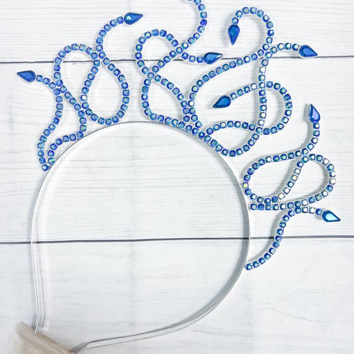 Happy Dream Gifts - Vendita all'ingrosso Fascia per capelli - Donna - Cerchietto Medusa in zaffiro, corona in cristallo blu, cerchietto a forma di fata