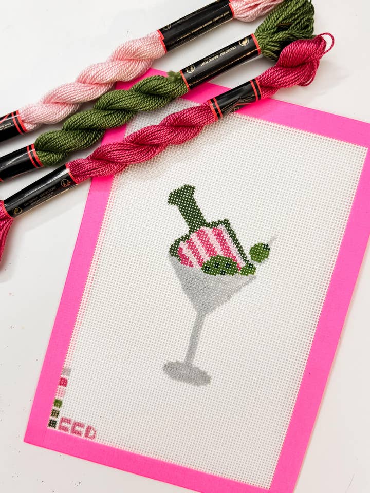 Hand Painted Pickleball Martini 3.5” Needlepoint Canvas 18 Mesh Pickleball Needlepoint Canvas Cocktail Hand Painted for wholesale by Cotswold Co Designs