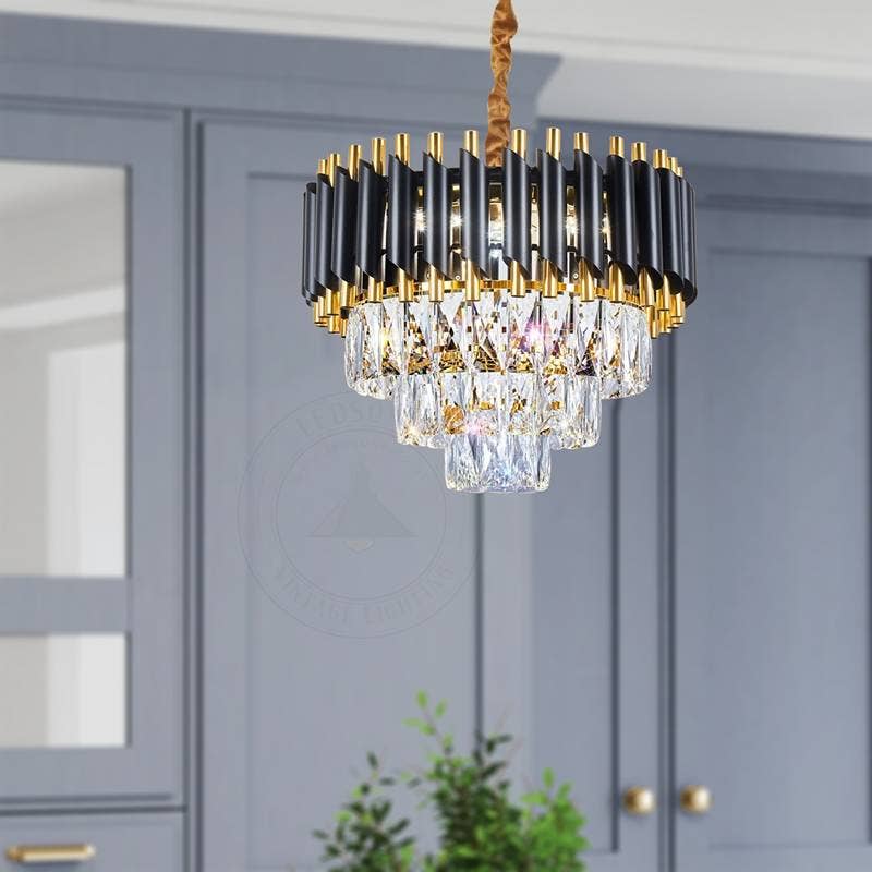 Ledsone - Wholesale Chandelier/Hanging Light - Black and Gold Hanging Crystal Chandeliers Light Fixture ~480336