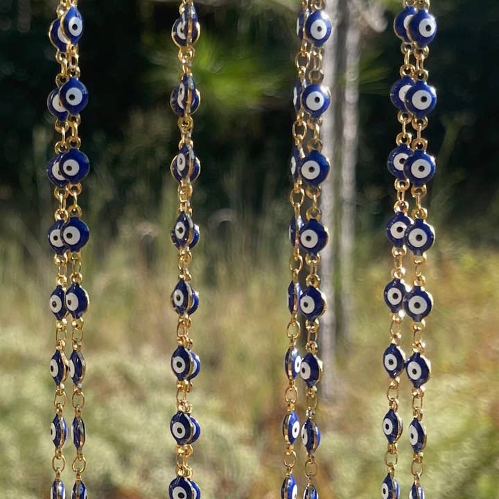 Guzel Handcrafts - Vente Attrape-soleil - Chaîne Nazar Boncuk Œil Protecteur pour Rétroviseur avec Attrape-soleil Arc-en-ciel - Chaîne Or ou Argent - Cadeau Mal de Ojo1