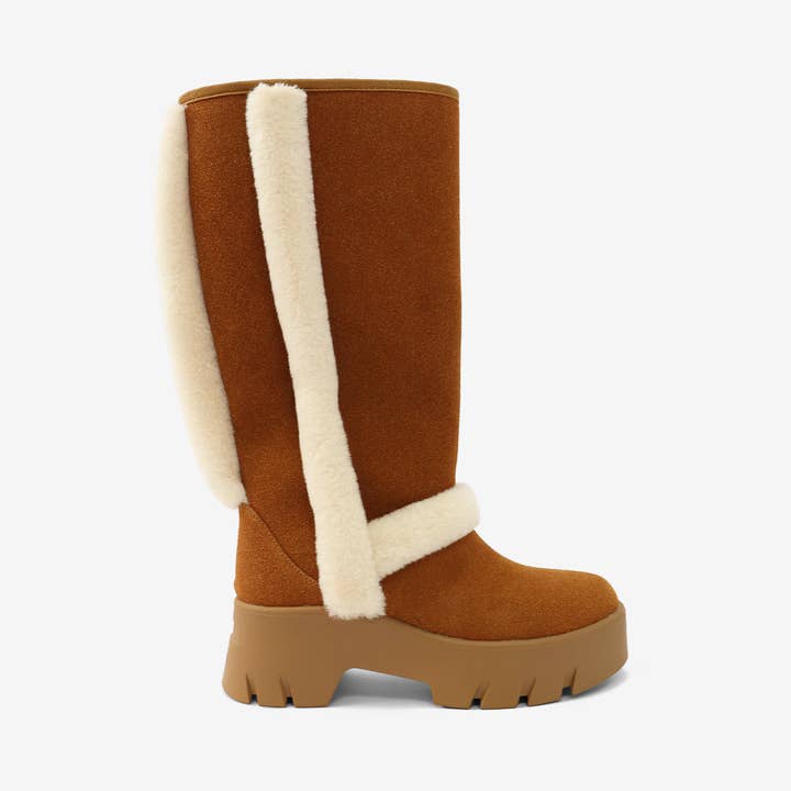 RAEY - Bottes d'hiver à plateforme haute, détails en shearling pour la vente par Lemonade Shoes