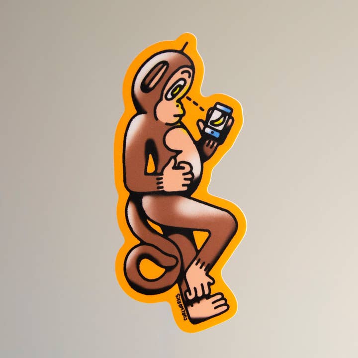 Gay Little Monkey At The Apple Store Vinyl Sticker for wholesale by Curlworks