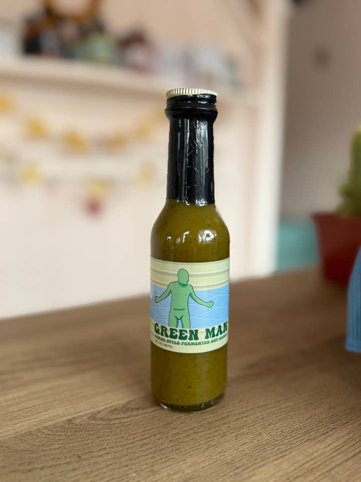 Green Man for wholesale by Fermented Fire Hot Sauce Company