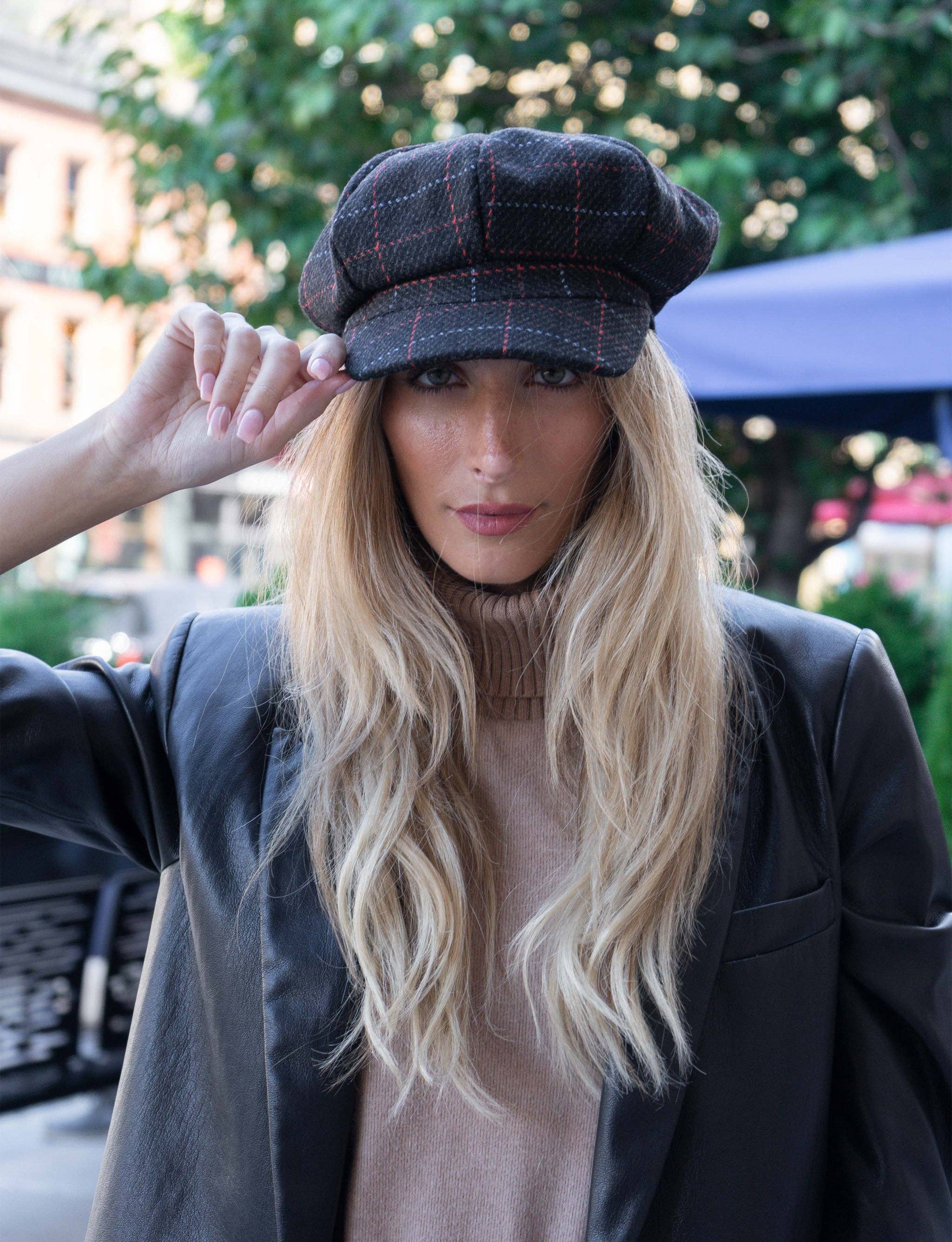 BLACK Magid Line Check Pattern Newsboy Cabby Cap for wholesale on Faire3