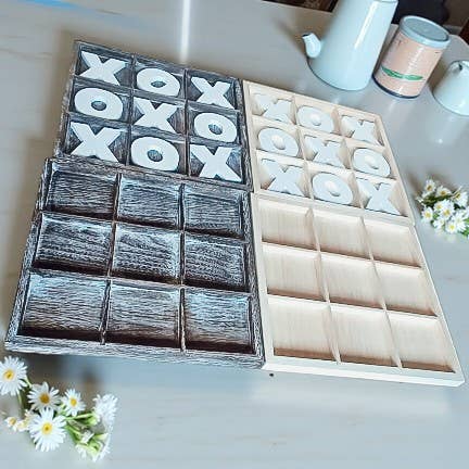 Gia Roma - Wholesale Decorative Tabletop Object - Wooden Tabletop Game + Decor, Tic Tac Toe Wood Game, Rustic50
