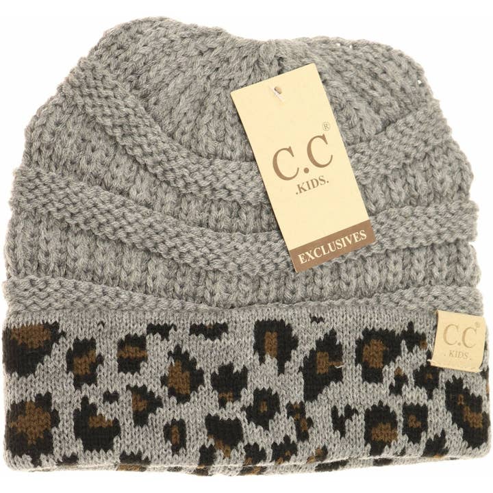 C.C Beanie - Wholesale Beanie - Kids - KIDS Matching Cuff Leopard Print CC Beanie KIDS802