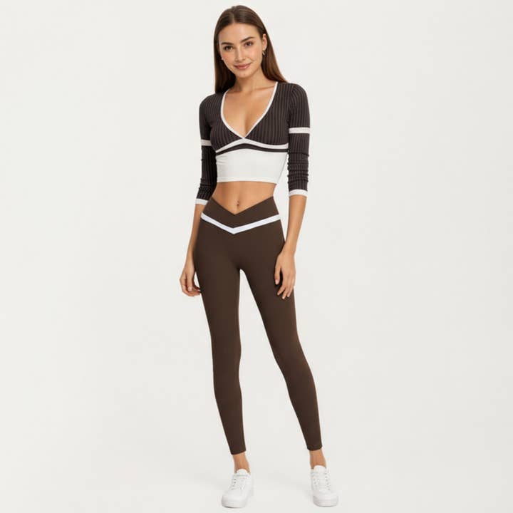 Active by Anna-Kaci - Wholesale Athletic/lounge leggings – Women's - Crossover Waist Colorblock Full Length Leggings with Stretch3