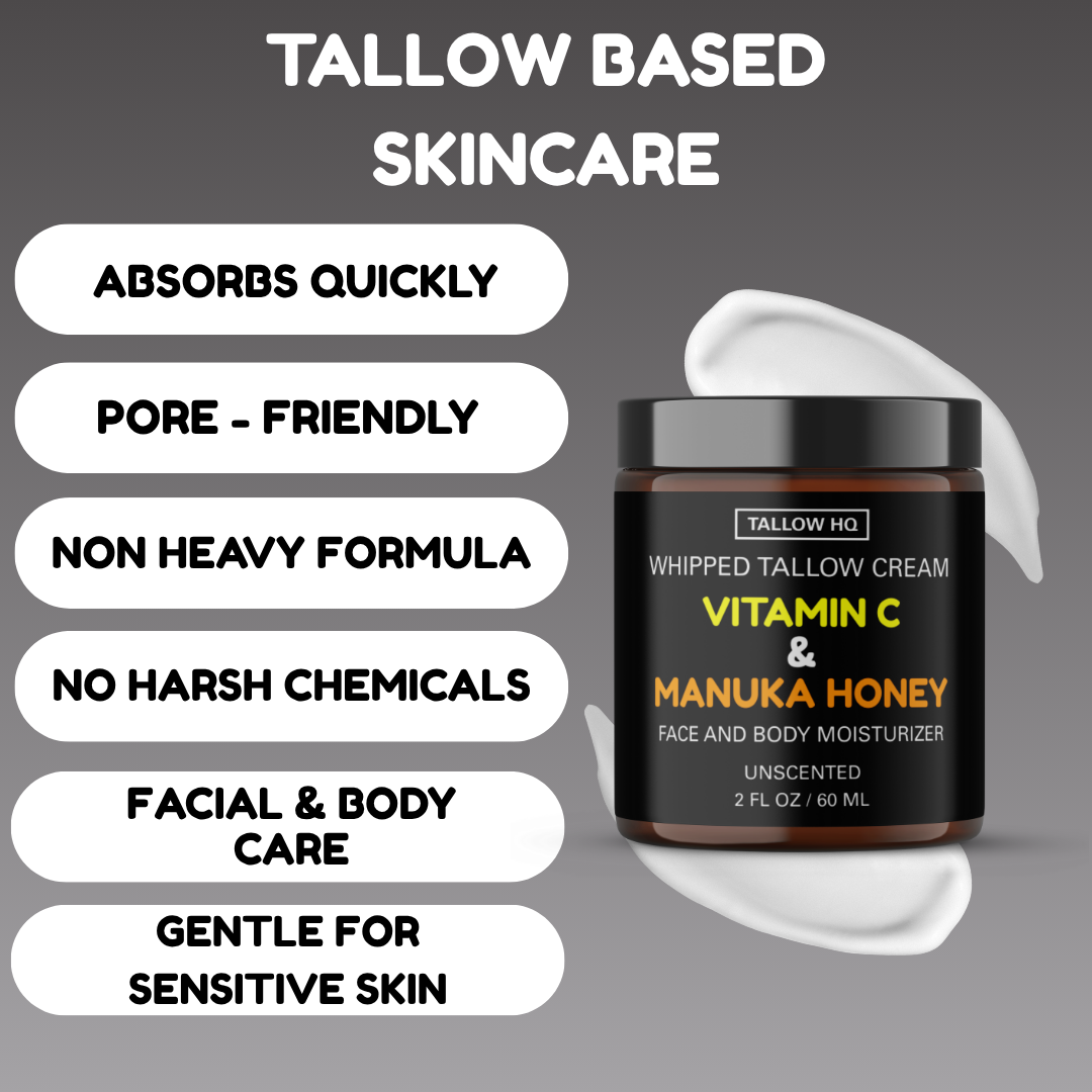 TALLOW HQ - Wholesale Body Cream/Lotion - Tallow Cream with Vitamin C and Manuka Honey, Face &Body,2oz3