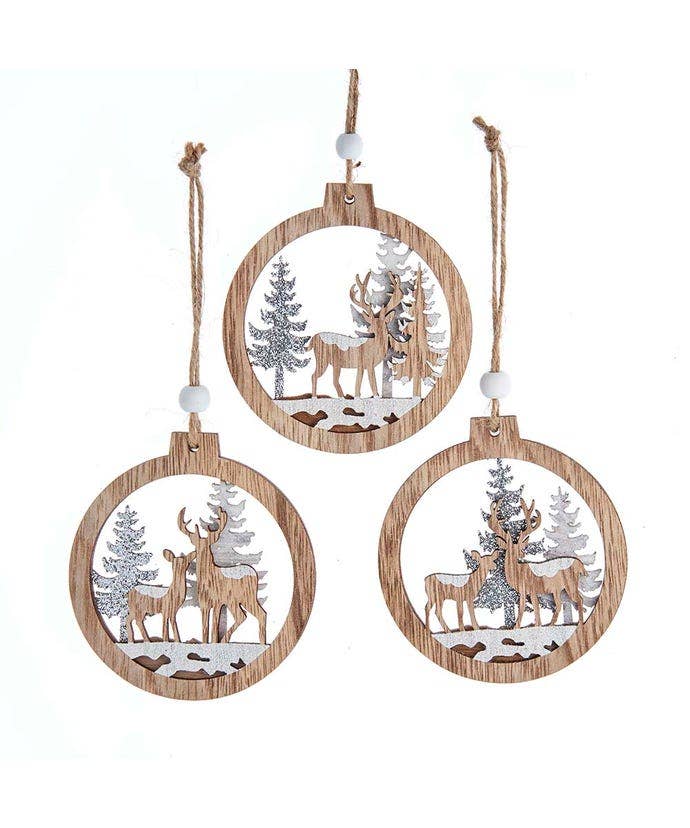 Kurt S. Adler, Inc. - Wholesale Ornament Set - 3.54"WDN XMAS DEER W/TREE ORNAMENT 3/A