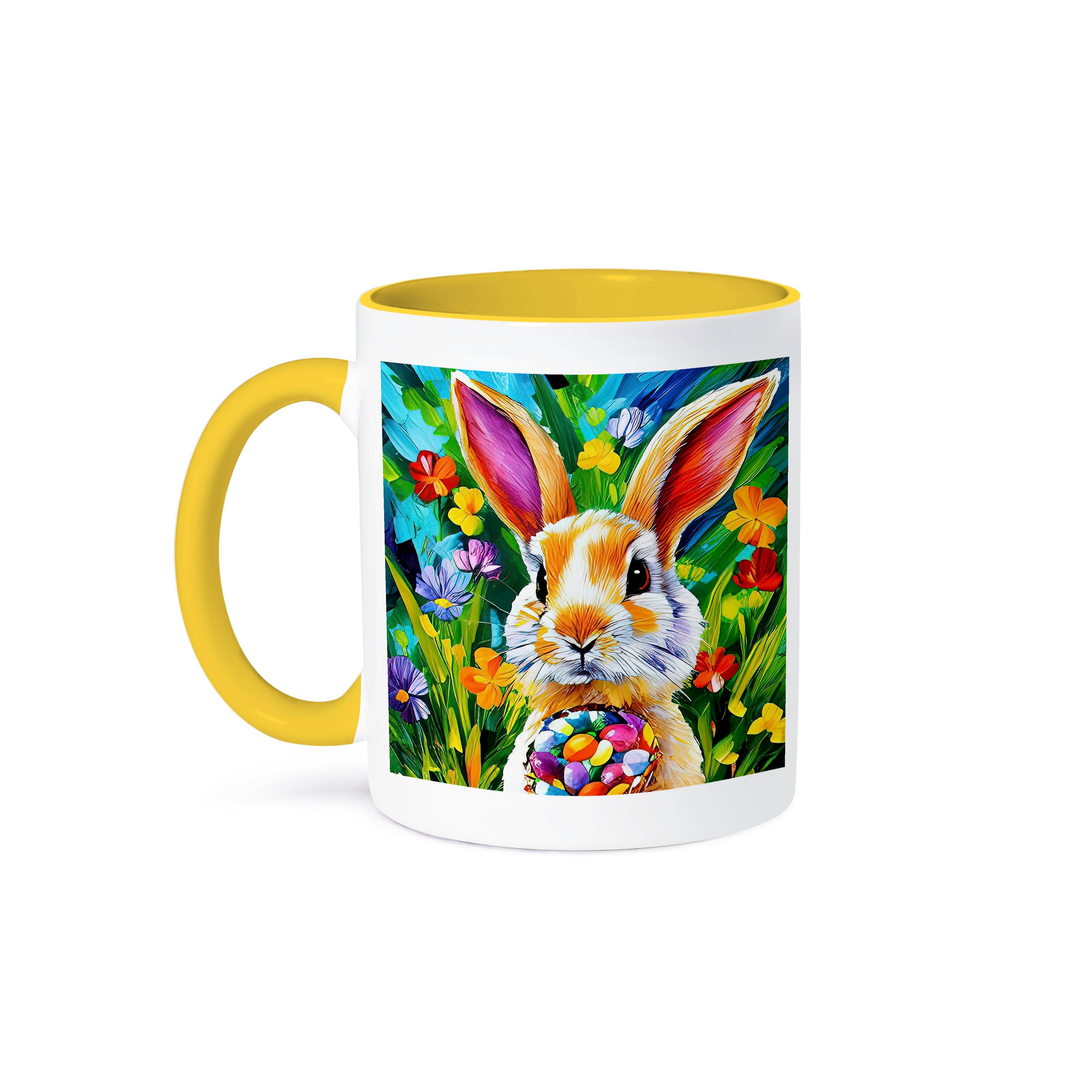 3dRose - Wholesale Coffee Mug - 3dRose, Easter bunny with a bowl of colorful eggs. Grass, plants, flowers, Mug0