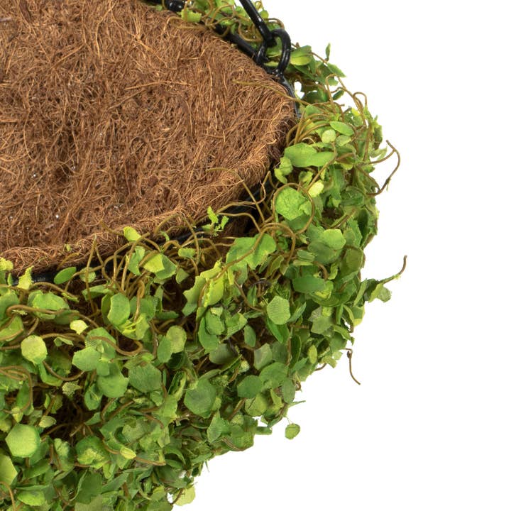 Vickerman 12'' Artificial Green Mini Leaves Hanging Basket. for wholesale on Faire3