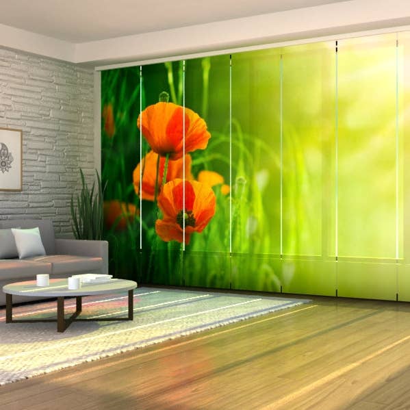 Set of 8 Panel Curtains Red Poppies In The Green Lawn for wholesale by IlyDecor