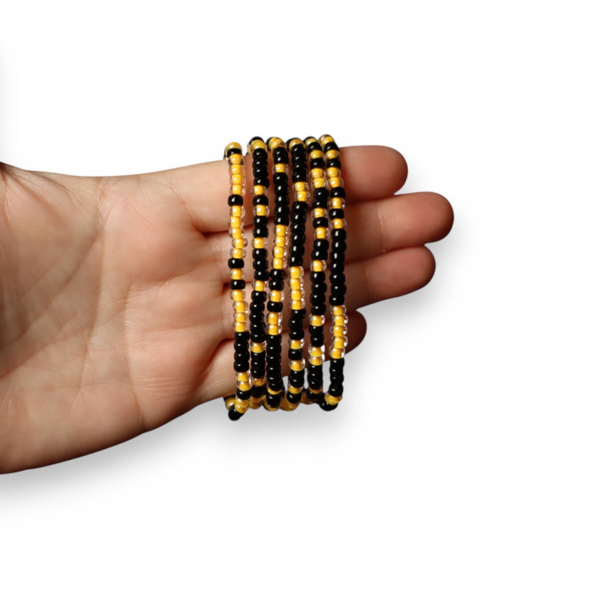 Fish Towne Designs, LLC - Wholesale Beaded Bracelet - Black & Gold Beaded Game Day Seed Bead Bracelet Stack2