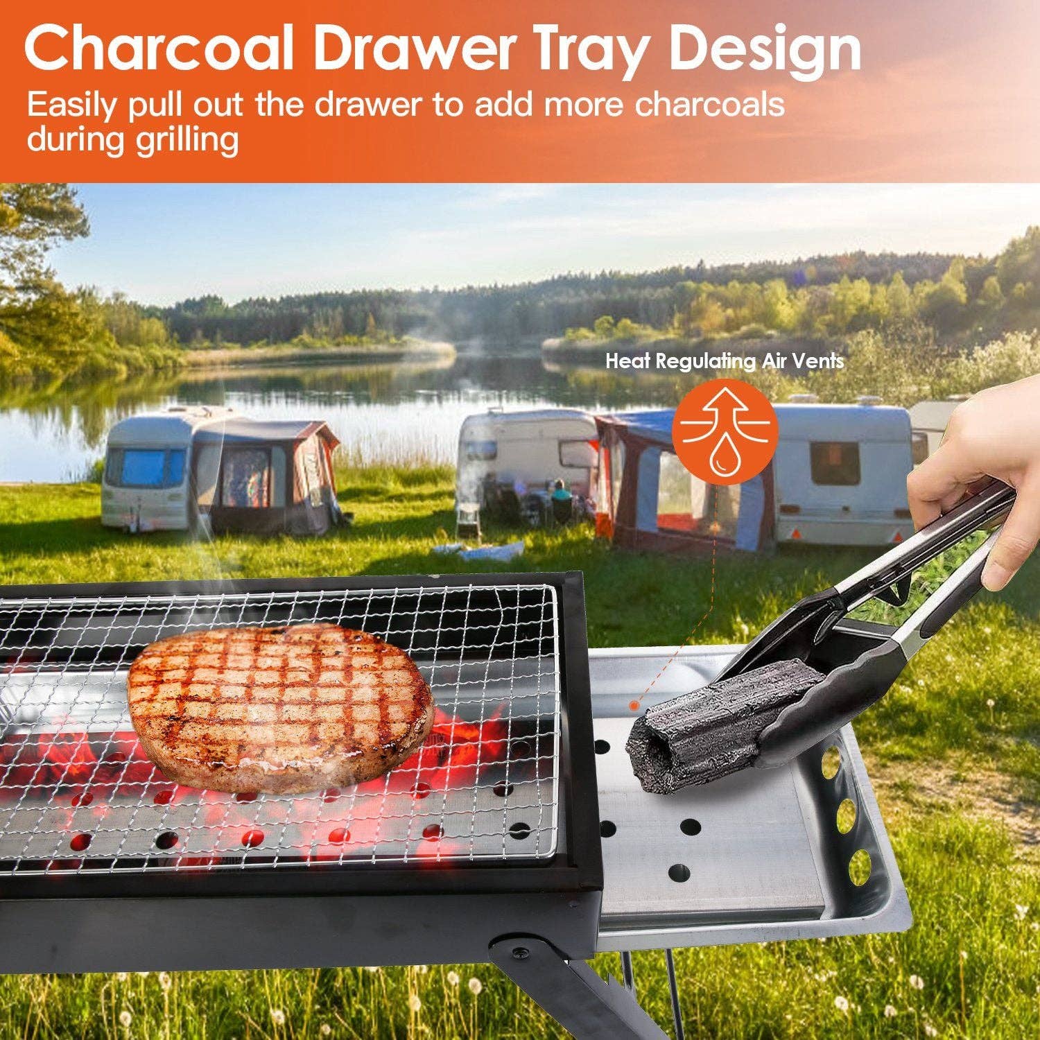 AS pic Foldable Charcoal BBQ Grill Stainless Steel Grill Net Easy Setup Portable Tabletop Barbecue Grill for Camping Picnic Outdoor Party Backyard for wholesale on Faire2