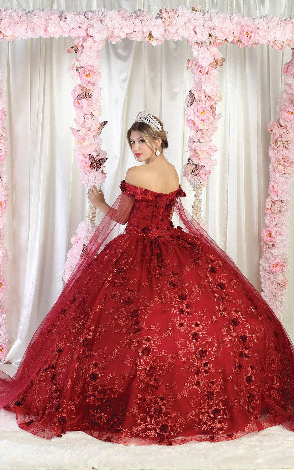LA Merchandise - Vente Robe de soirée – femme - Robe de Quinceañera LA184 à épaules dénudées avec appliques florales7