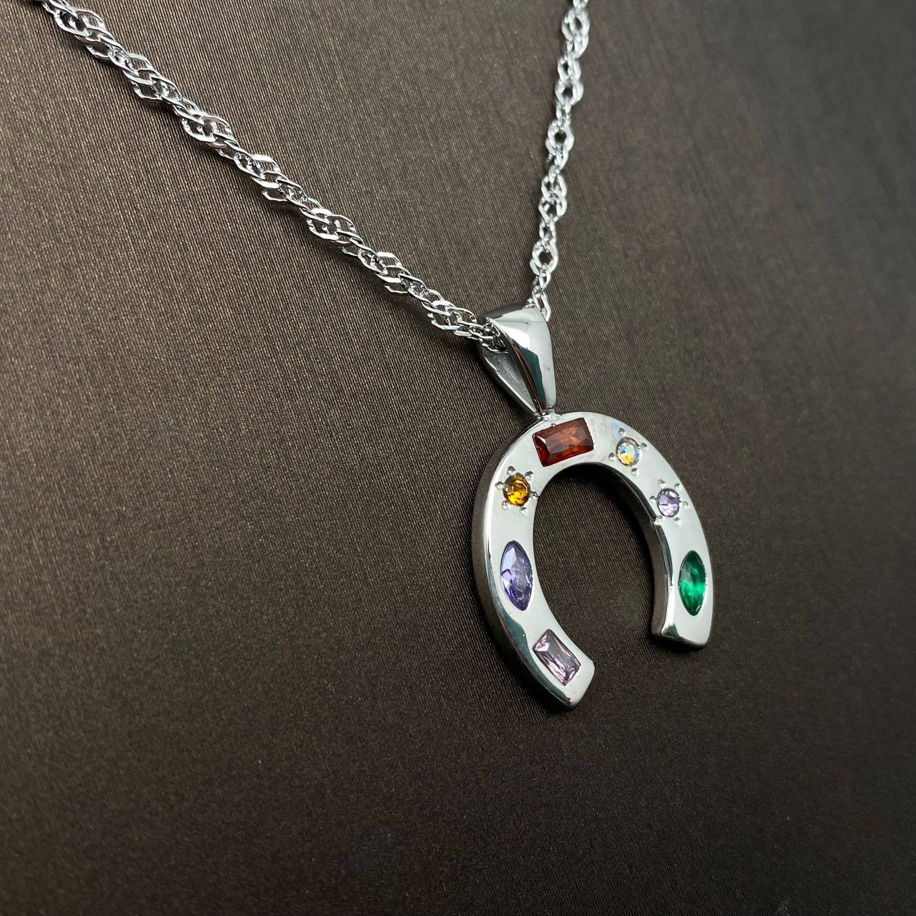 Mio Queena - Wholesale Pendant/Charm Necklace - Inlaid CZ 18K Golden SS Horseshoe Shape Charm Necklace - FGS4