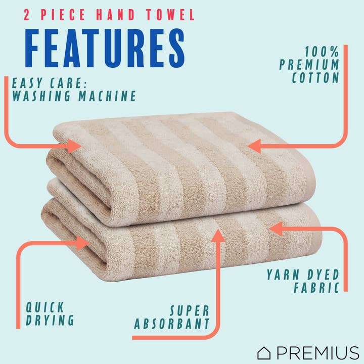 ShopBobbys - Wholesale Hand Towel - PREMIUS 2 Pack Stripes 100% Cotton Yarn Dyed Hand Towel, 16x28 Inches26