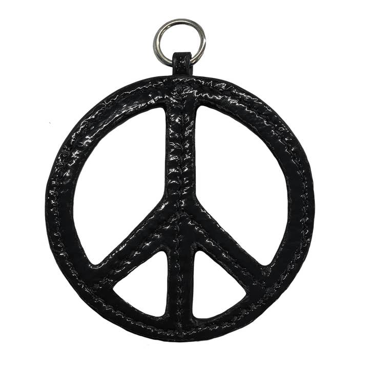 Black Peace Sign Bag Charm for wholesale by Quilted Koala