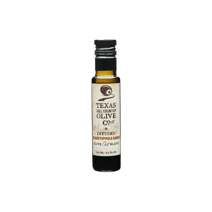Texas Hill Country Olive Co. - Wholesale Olive Oil - Black Pepper Garlic Infused Olive Oil -100ml